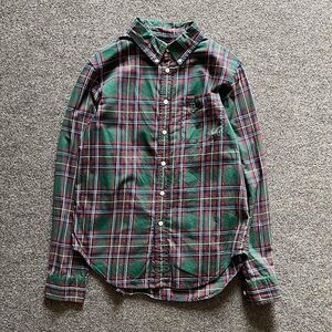 Ralph Lauren Green Plaid Button Down Long Sleeve Shirt Custom Fit Boys L (14-16)